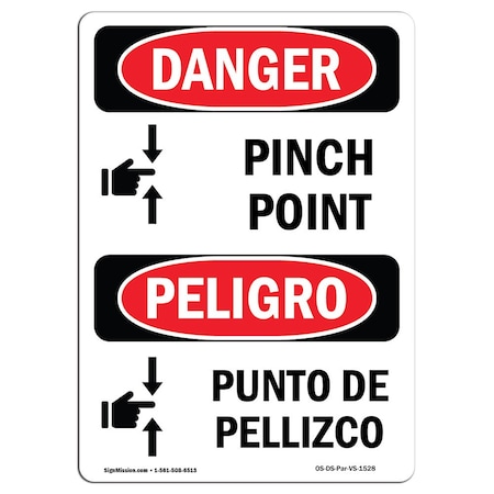 OSHA Danger Sign, Pinch Point Bilingual, 24in X 18in Aluminum